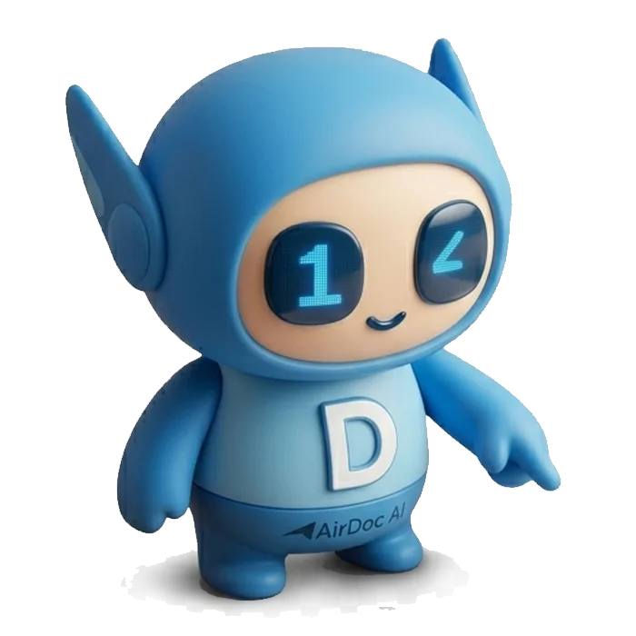 Doc, the AirDoc AI mascot, guiding an automated invoice workflow